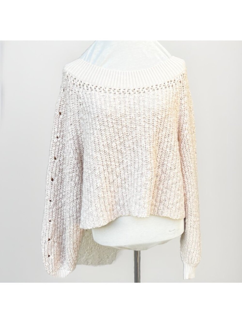 Free People Pandora’s Boatneck Chunky Knit Sweater Ivory Size M NWT Flaw - Picture 13 of 14